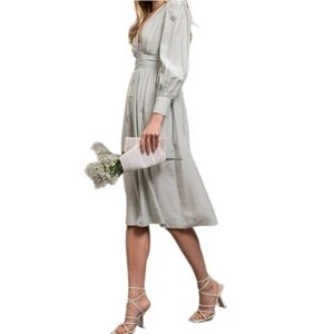 By The River Pleated Soft Mint Silver Striped Dress,US Women's Med (Listing As)